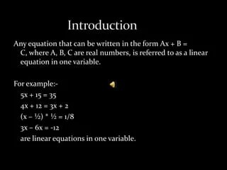 Linear equations in one variable | PPT