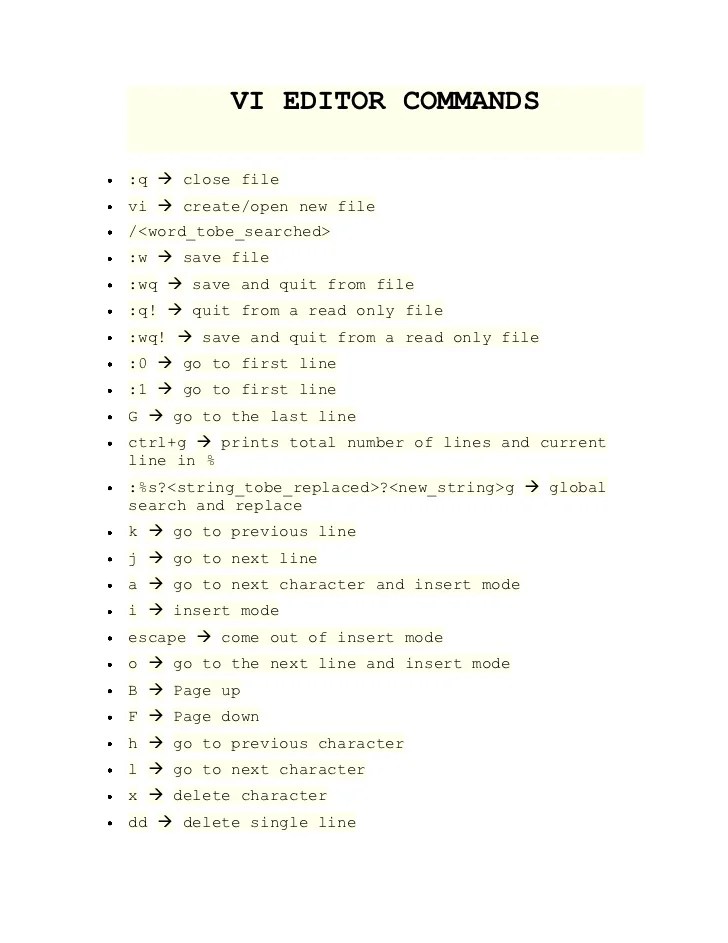 Vi editor commands in linux Vi Cheat Sheet 20180727