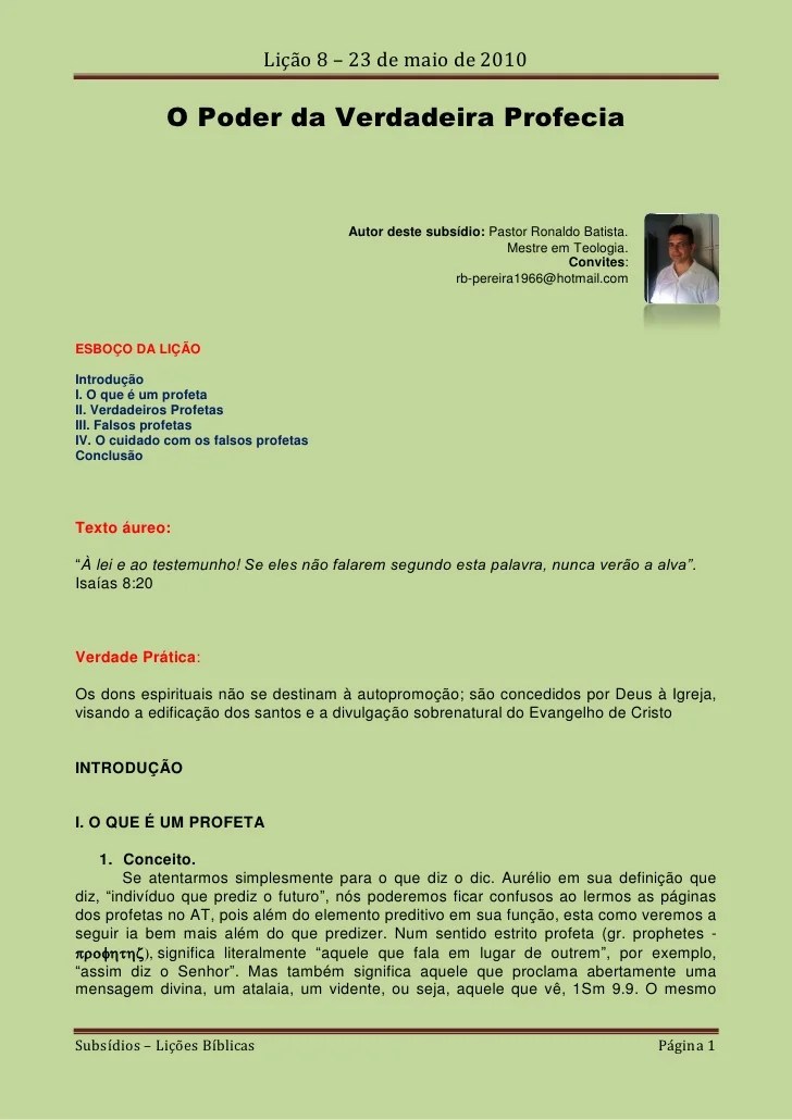 Licao 8 O Poder Da Verdadeira Profecia A