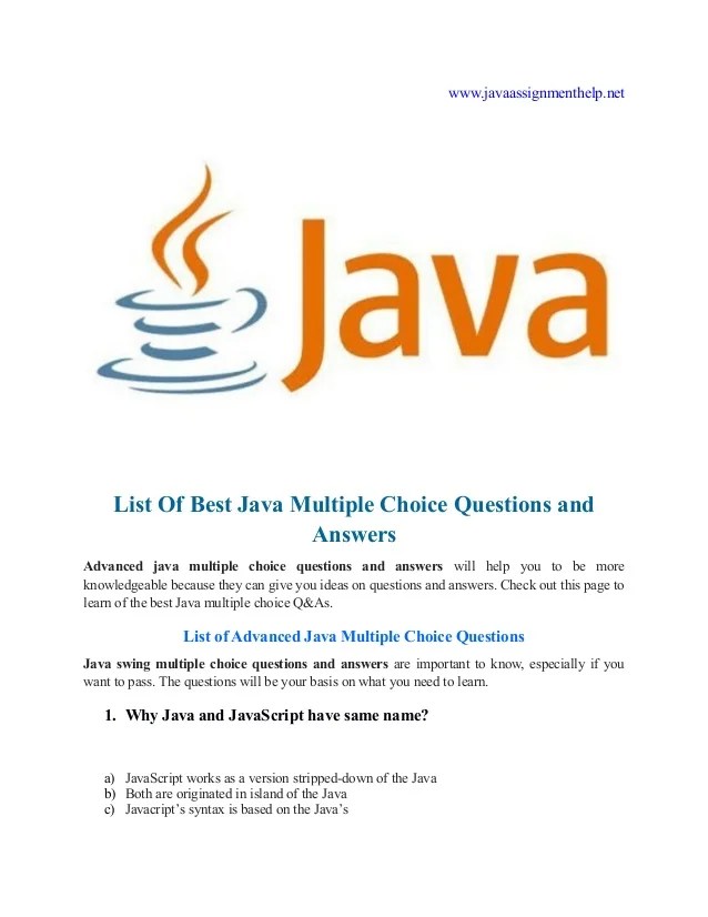 Java Multiple Choice Questions and Answers