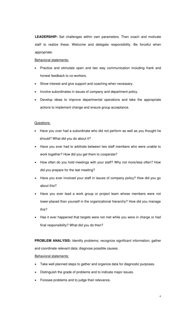 List of competency based interview questions