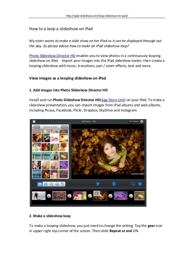 how to loop a slideshow on iPad