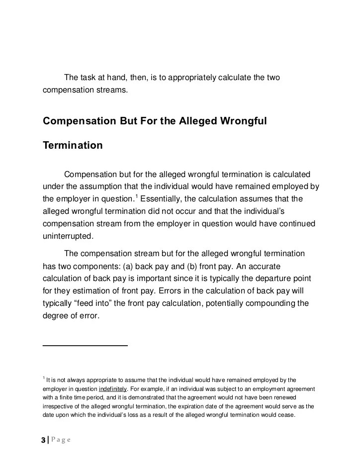 Calculation of Damages in Wrongful Termination Litigation