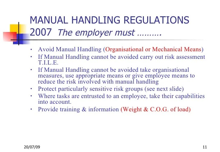 Manual Handling Of Loads Manual Handling Of Loads