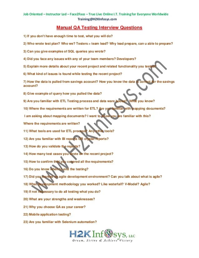 Manual QA Testing Interview Questions From H2KInfosys