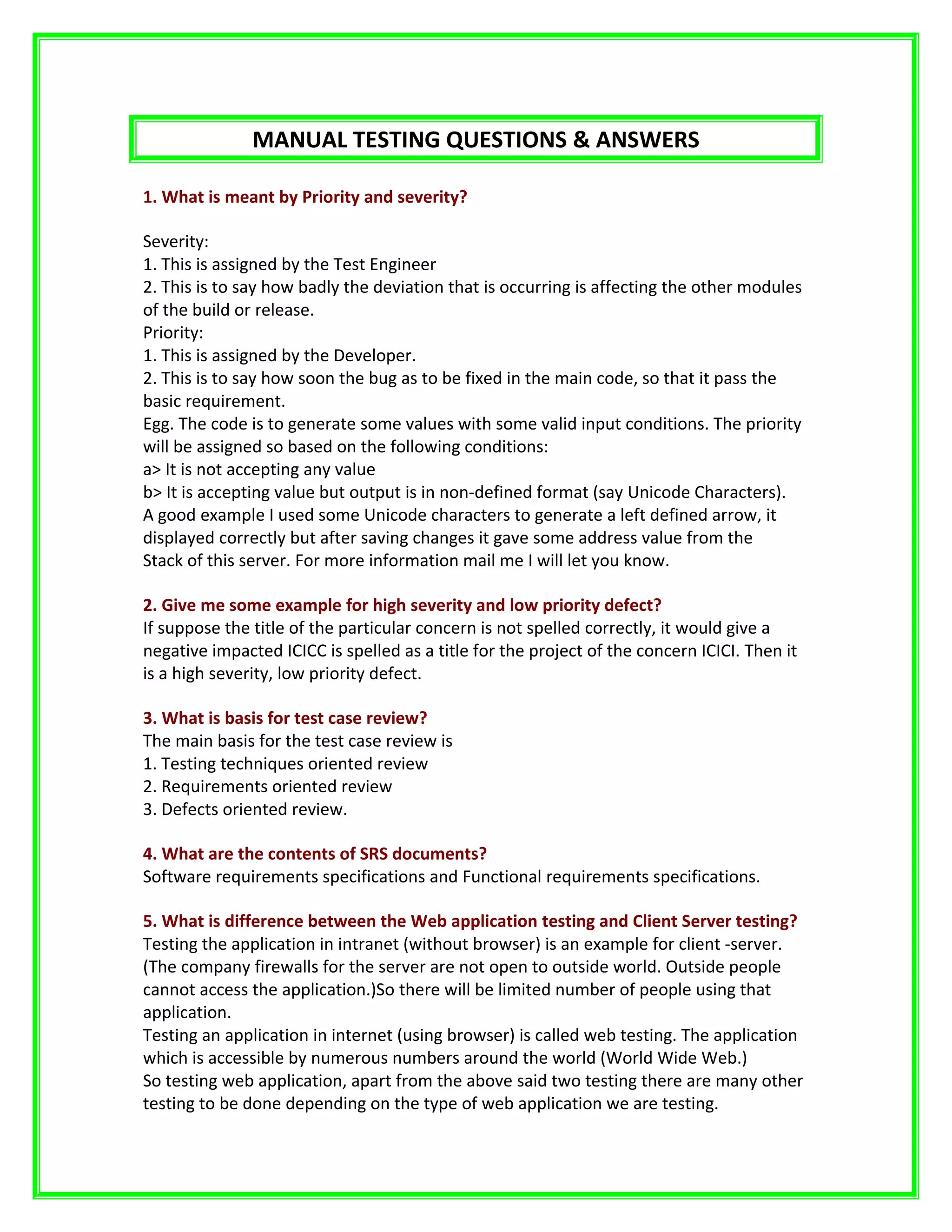 Manual testing interview questions PDF