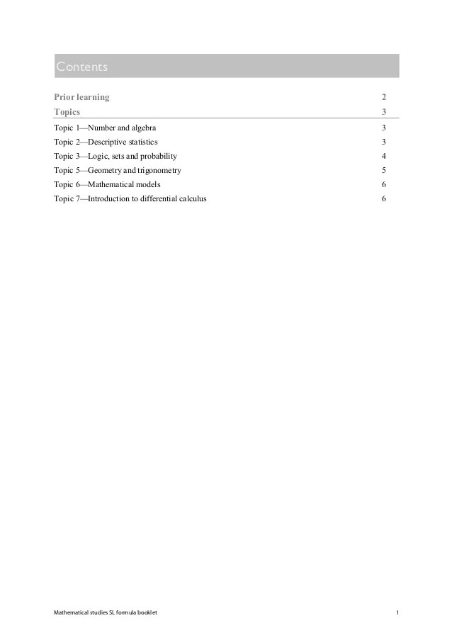 Math studies formula booklet