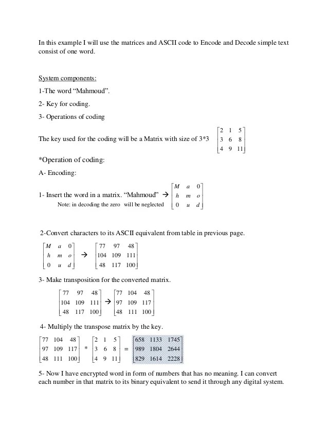 Message coding using matrices