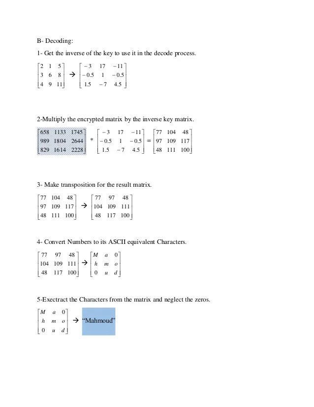 How to encode a message using matrix snosam