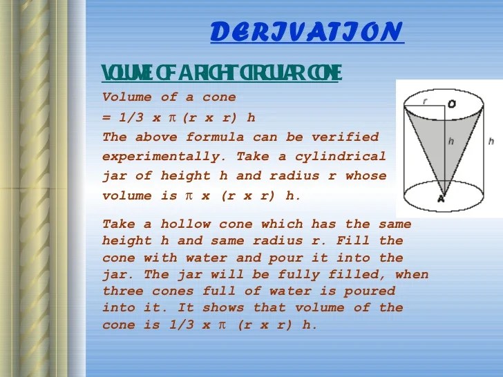Volume Of A Right Circular Cone Formula cloudshareinfo