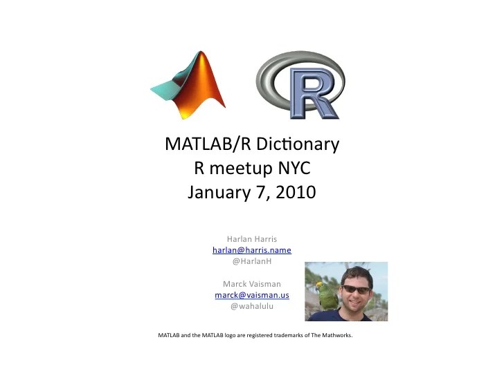 Matlab/R Dictionary