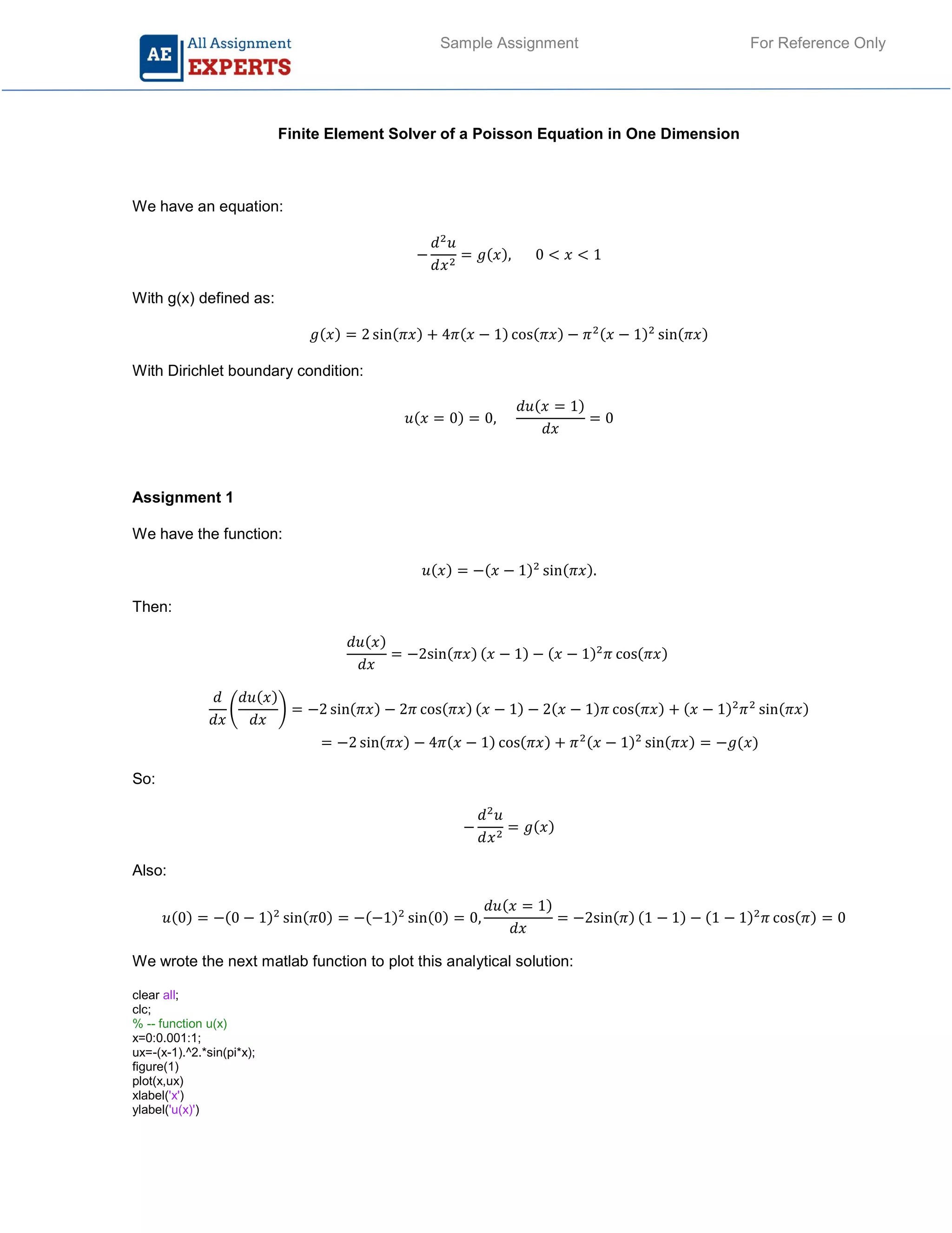 Matlab Sample Assignment Solution PDF