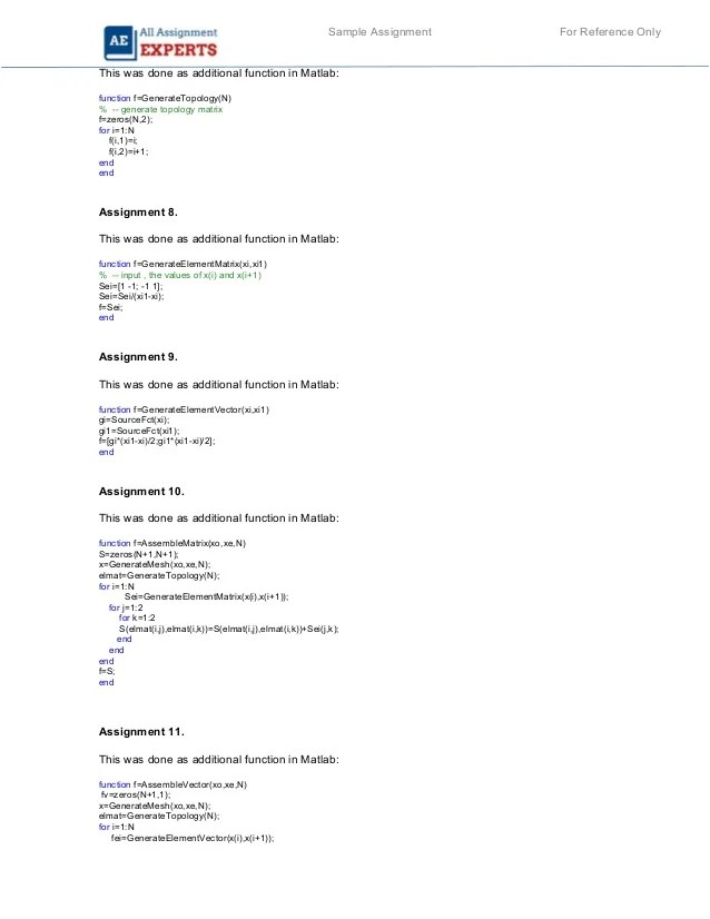 Matlab Sample Assignment Solution