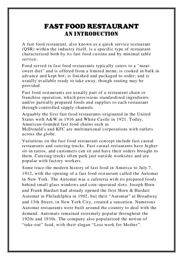 Cheap write my essay report of fast food market