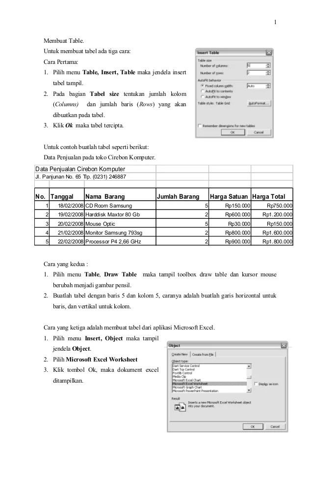 Dipakai untuk nota belanja yang menggunakan kolom dan baris kecil. Membuat Table Nota