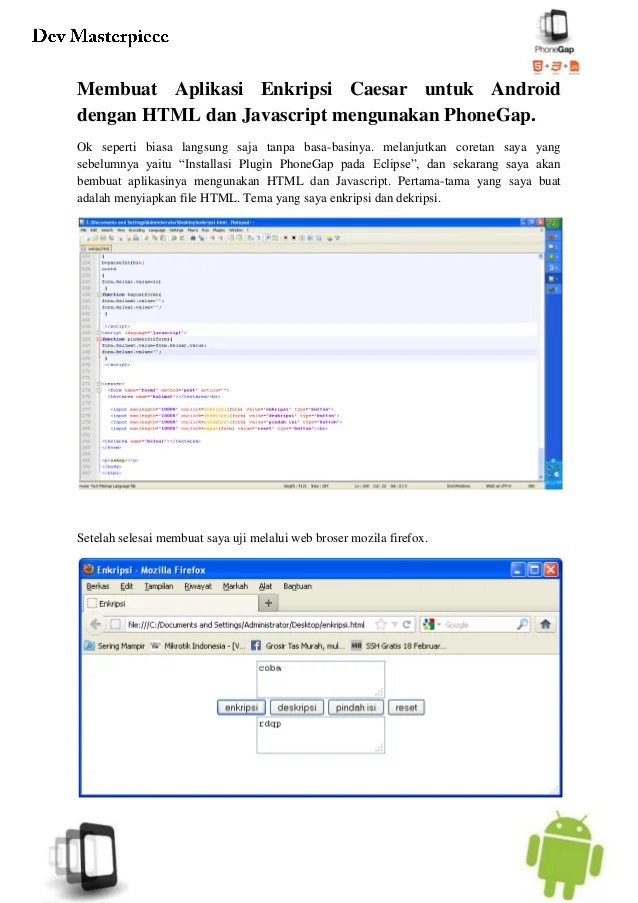 Membuat aplikasi enkripsi caesar untuk android dengan html