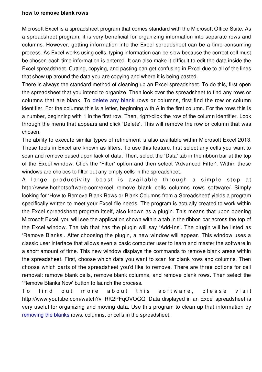 Methods to Remove Blank Rows or Columns in Excel Spreadsheet