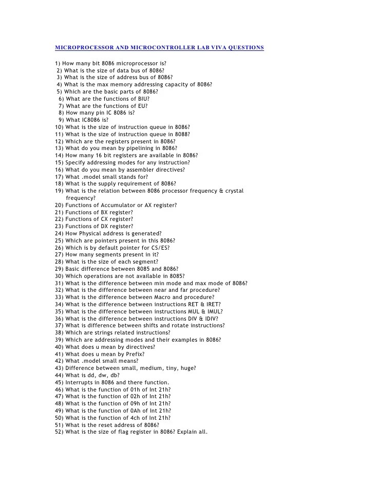 Microprocessor and microcontroller lab viva questions