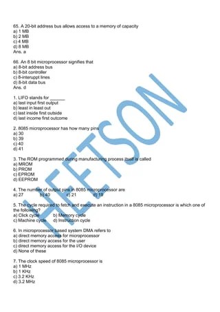 Microprocessor Question and Answer MCQ PDF | PDF