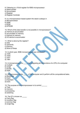 Microprocessor Question and Answer MCQ PDF | PDF