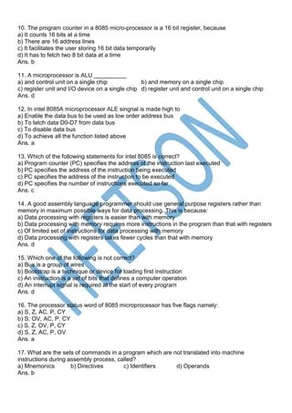 Microprocessor Question and Answer MCQ PDF | PDF