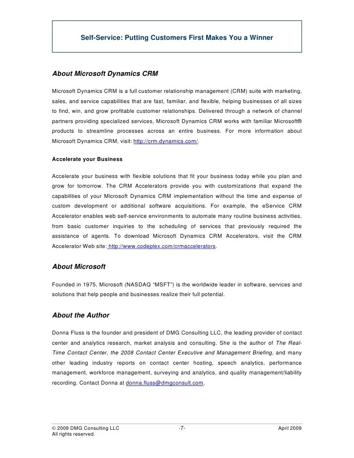 Microsoft Dynamics CRM Self Service Whitepaper