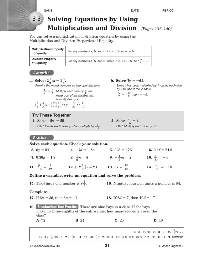 8 6 Practice Solving Rational Equations And Inequalities Glencoe