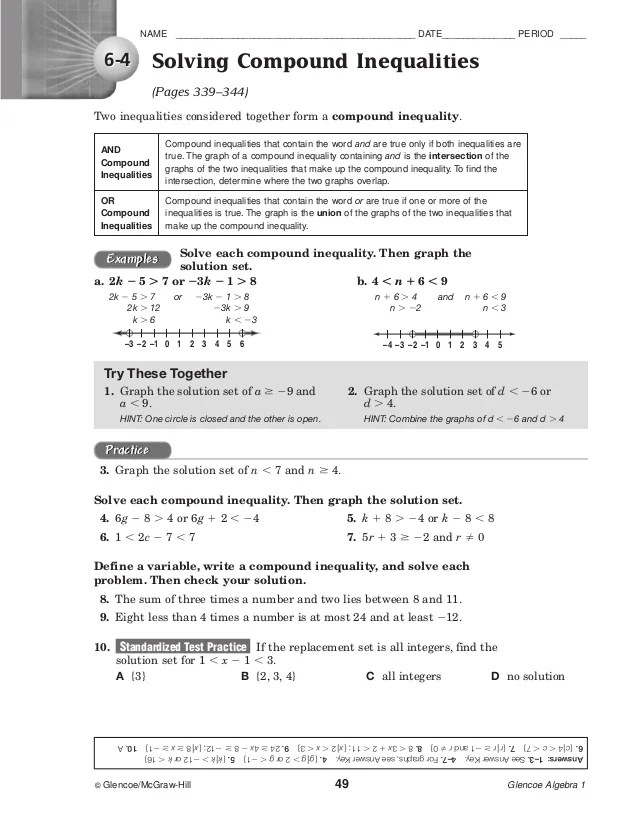Glencoe mcgraw hill algebra 1 homework answers Equivalent Expressions