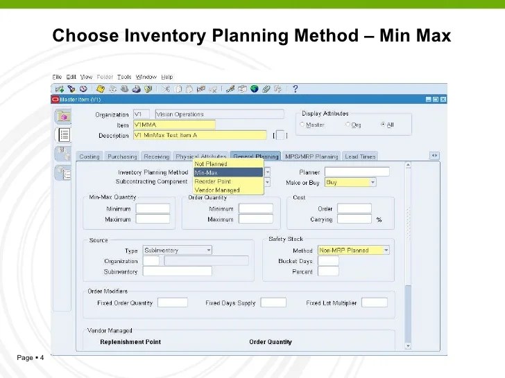Min Max Planning in Oracle Inventory eBS R12