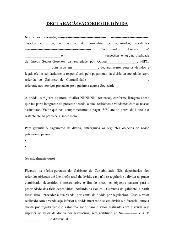 Minuta declaração de dívida.objectos de garantia