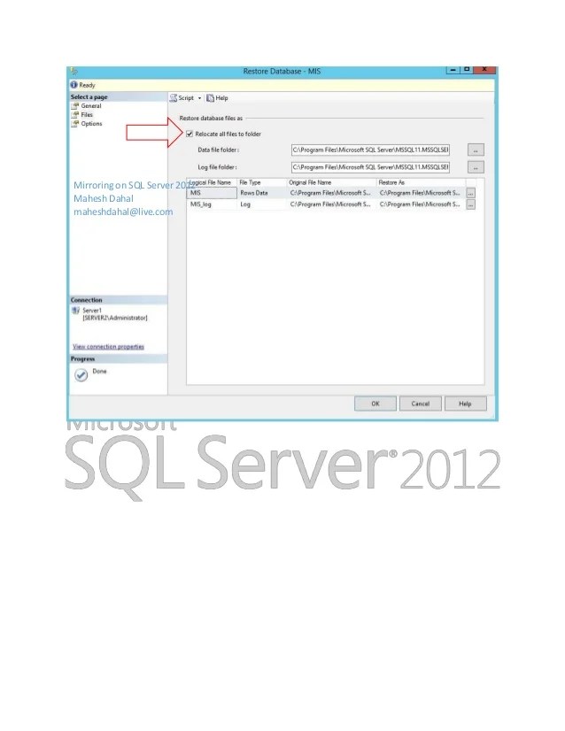 Mirroring in SQL Server 2012 R2