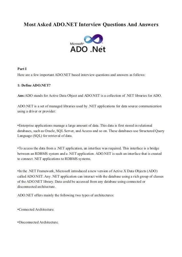 Most asked ado dot net interview questions and answers