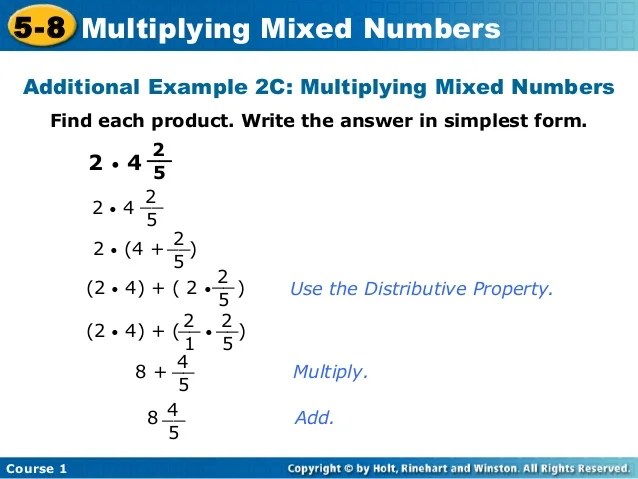 Multiplying mixed numbers