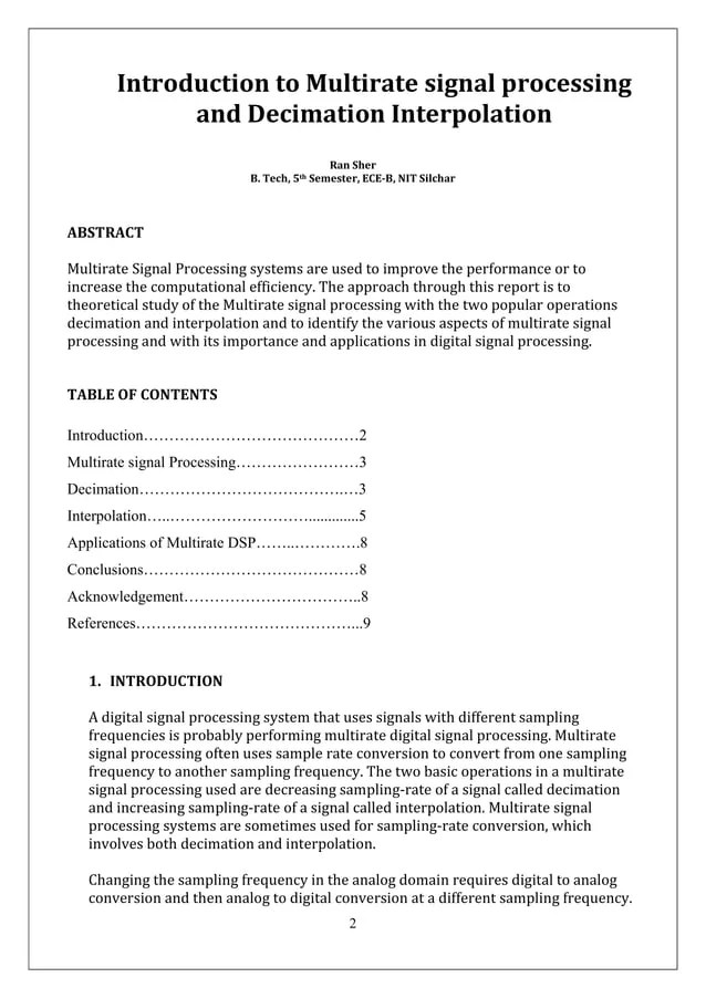 Multirate signal processing and decimation interpolation PDF