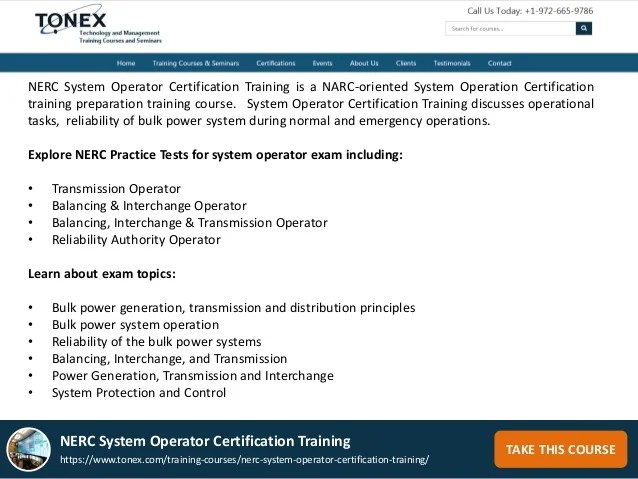 NERC System Operator Certification Training