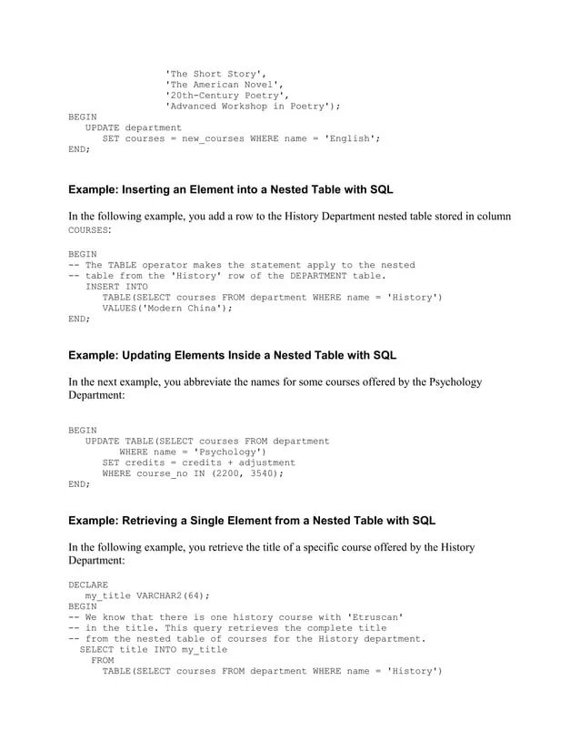 Nested table example
