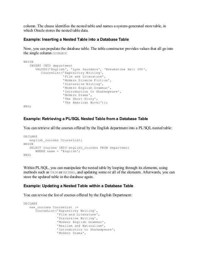 Nested table example