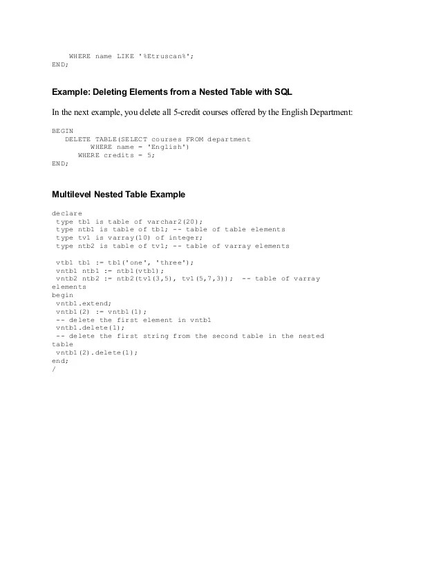 Nested table example