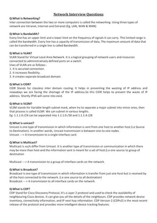 Network interview questions | DOCX