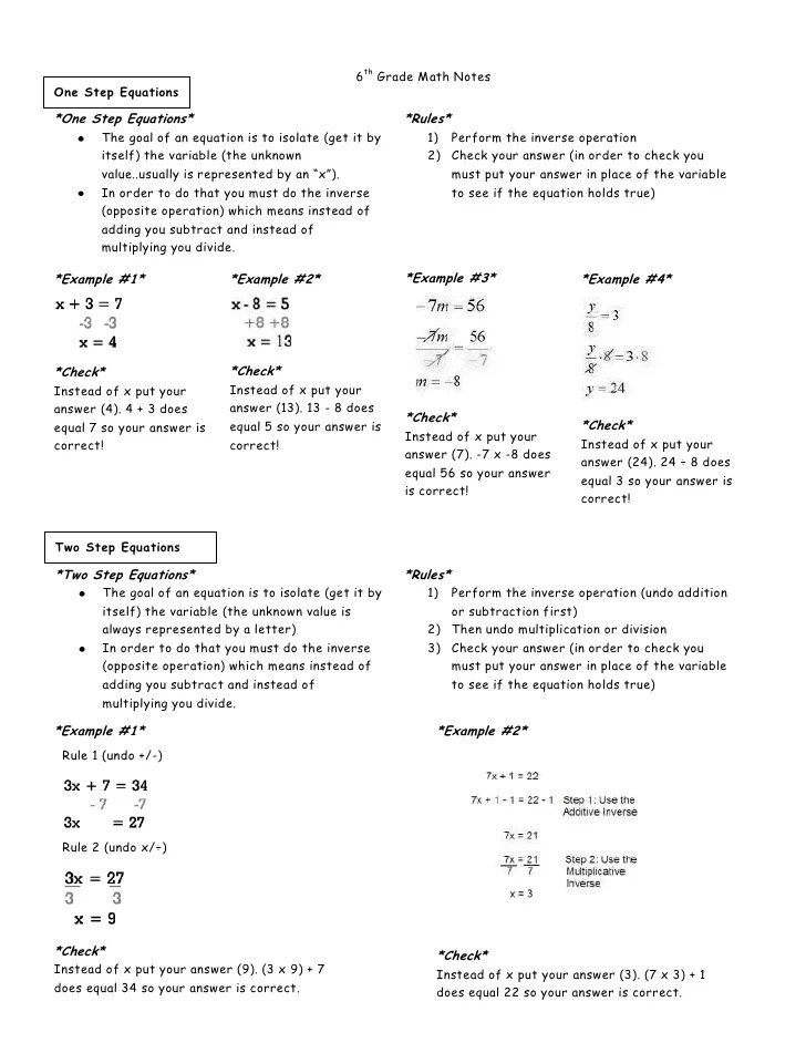 6th grade math notes