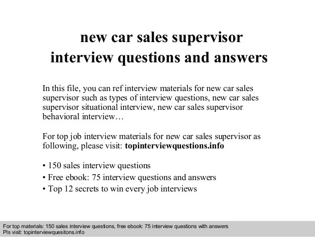 New car sales supervisor interview questions and answers