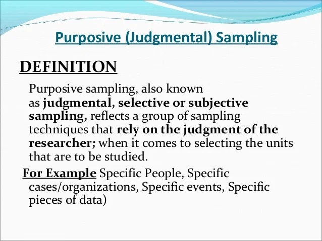 Purposive/Judgmental Sampling Probability, Things to come, The unit