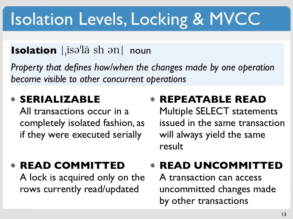 Isolation Levels, Locking & MVCC