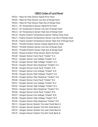 Land Rover OBD2 Codes | PDF