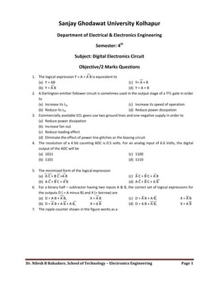 Objective Questions Digital Electronics | PDF
