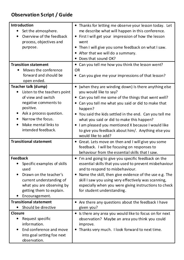 Observation script