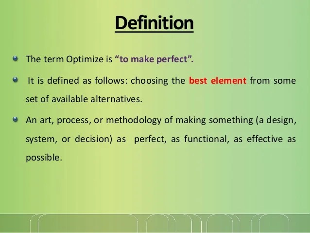 Optimization techniques