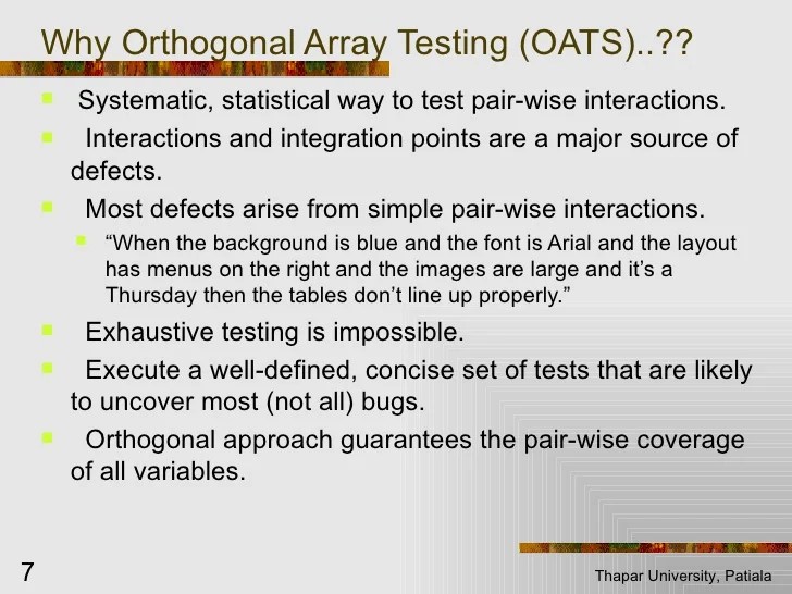 Orthogonal array testing