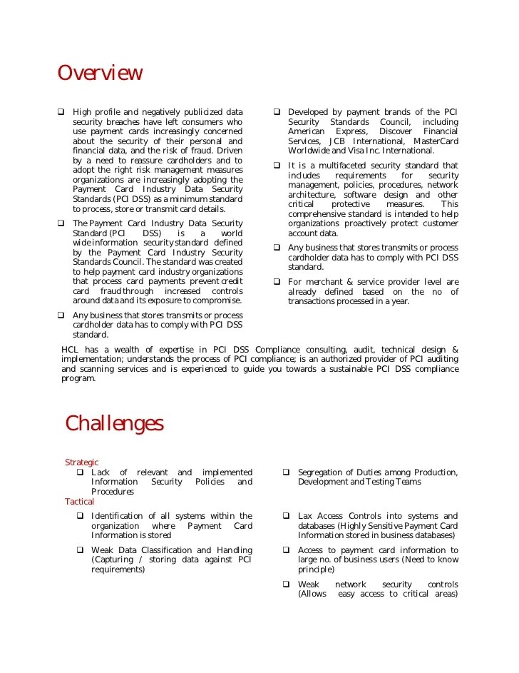 HCLT Brochure PCI DSS Consulting Certification Services