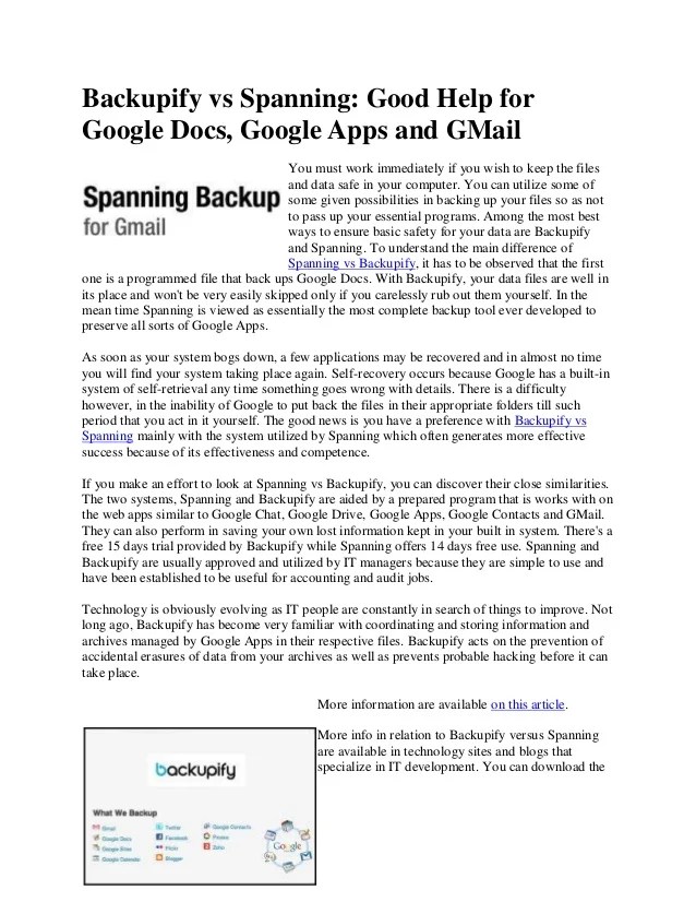 Backupify vs Spanning Good Help for Google Docs, Google Apps and GMail